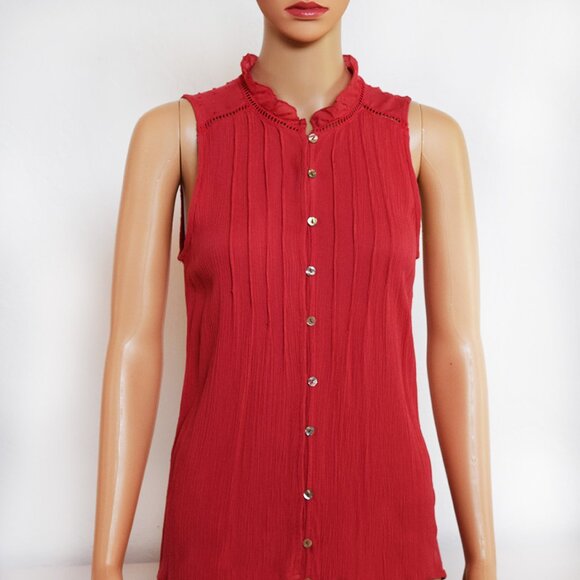 Market & Spruce Asher Button Detail Blouse in Red - Picture 1 of 11